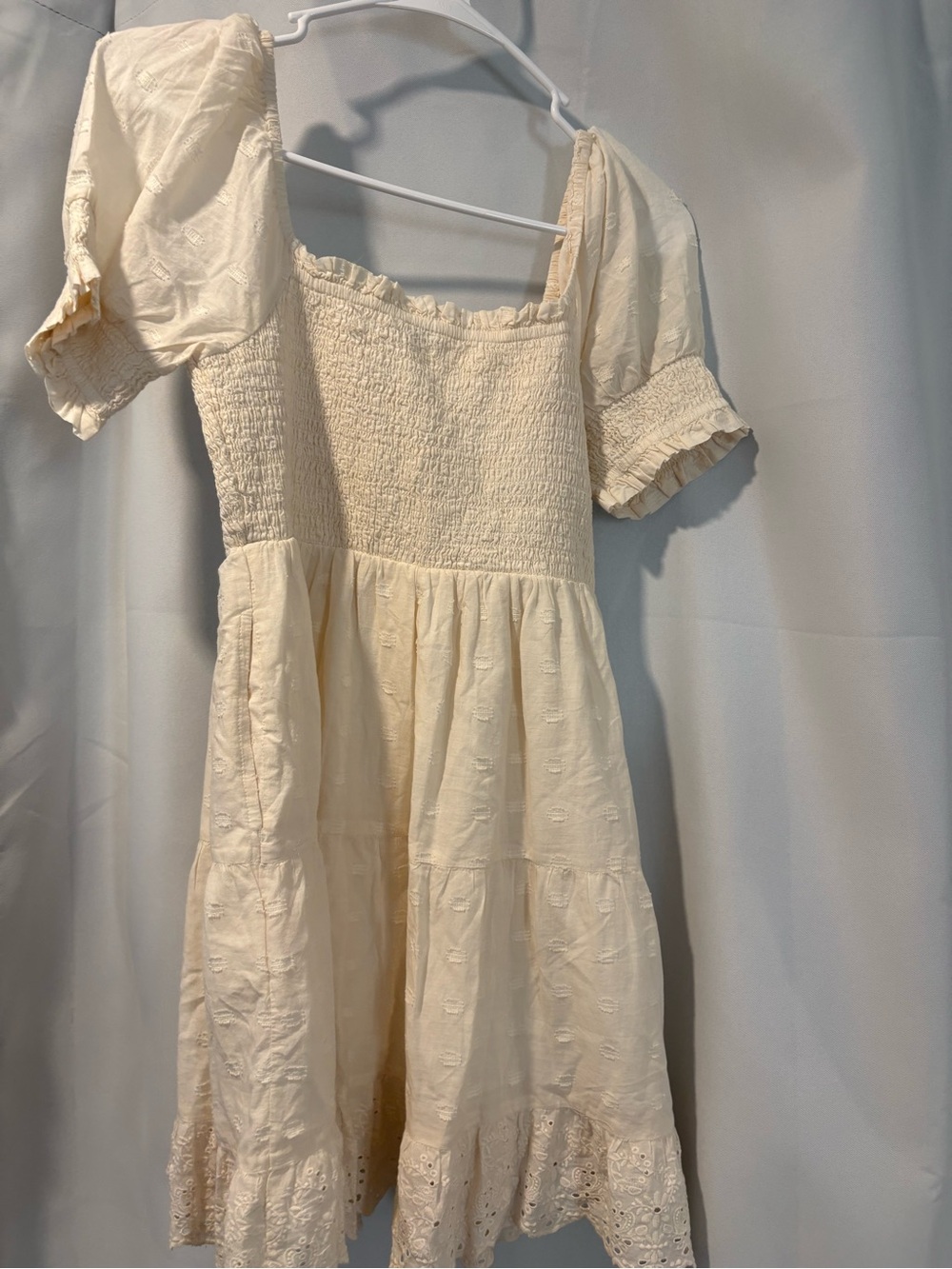 American Eagle Cream Smocked Dress